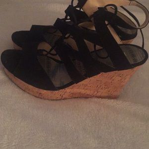 Lace up black wedge heal